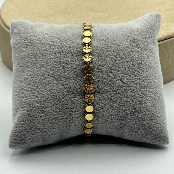 Vintage Beverly Hills 14k Gold Diamond Cut Floral Coin Link tennis Bracelet 7.5" - Picture 1 of 14